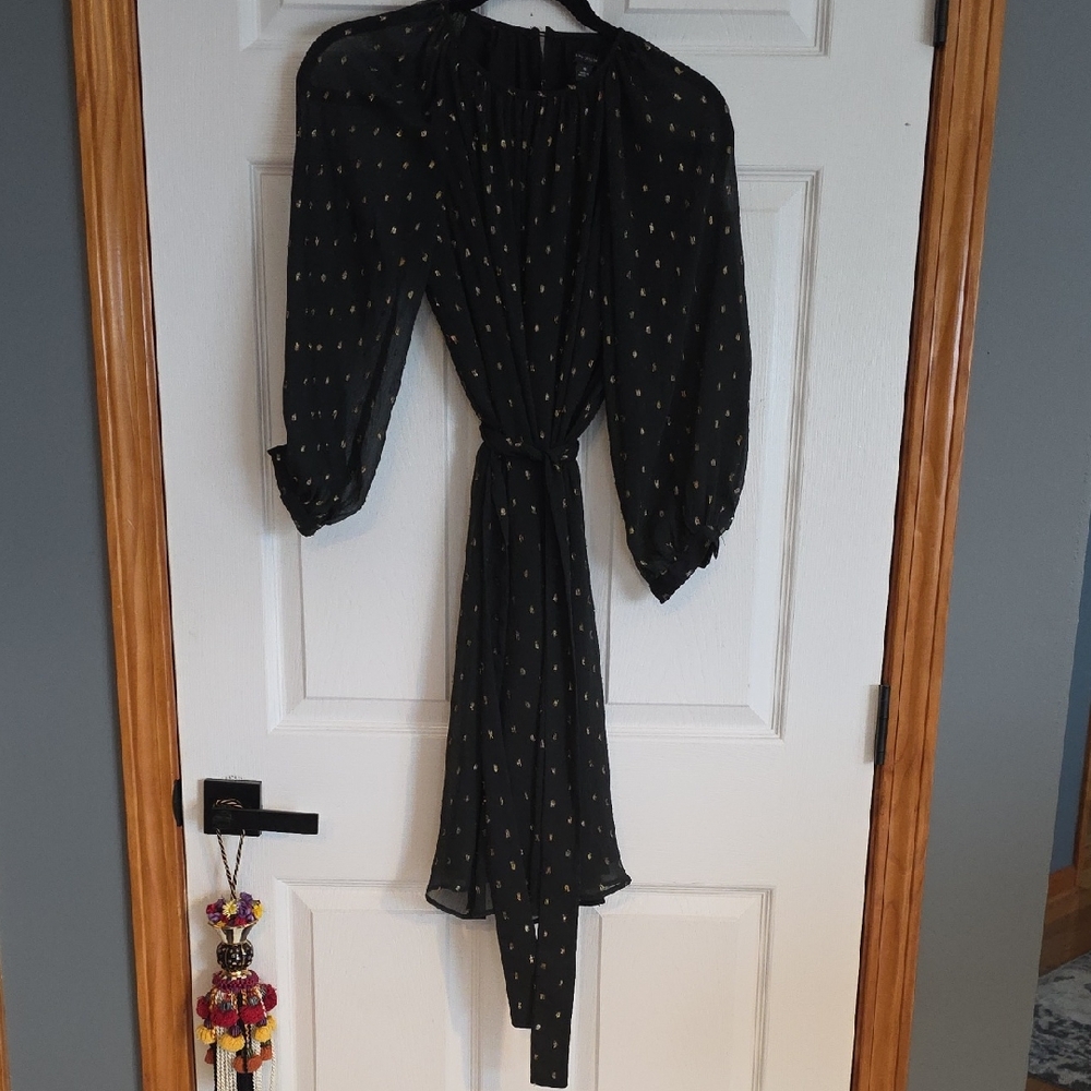 Ann Taylor Black Long Sleeve Dress with Gold Accents